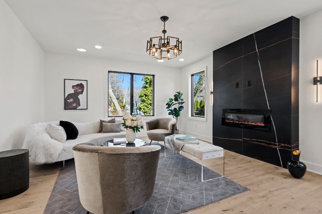 Brookfield Residence, Living · fireplace wall